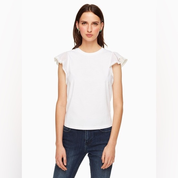 KATE SPADE Womens Flutter Sleeve Tee White Size M - Picture 1 of 11